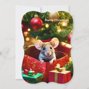 Merry Christmas Flat Greeting Card Mouse 