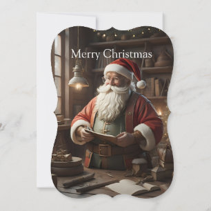 Merry Christmas Flat Greeting Card Santa Claus