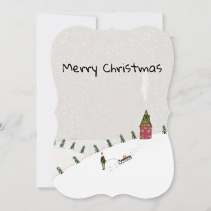 Merry Christmas Flat Greeting Card Snow
