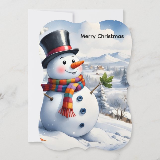 Merry Christmas Flat Greeting Card Snowman (Back)