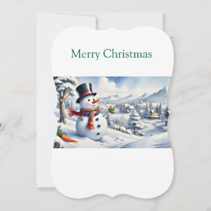 Merry Christmas Flat Greeting Card Snowman