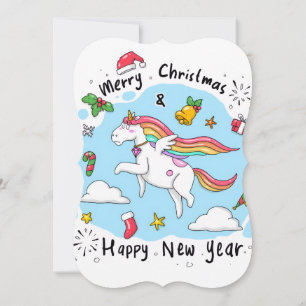Merry Christmas Flat Greeting Card Unicorn 