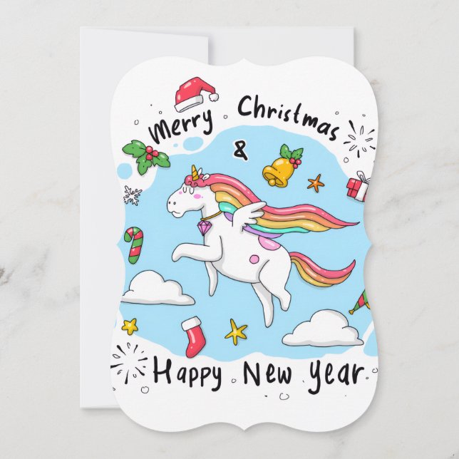 Merry Christmas Flat Greeting Card Unicorn  (Back)