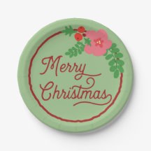 Merry Christmas Flora Paper Plates