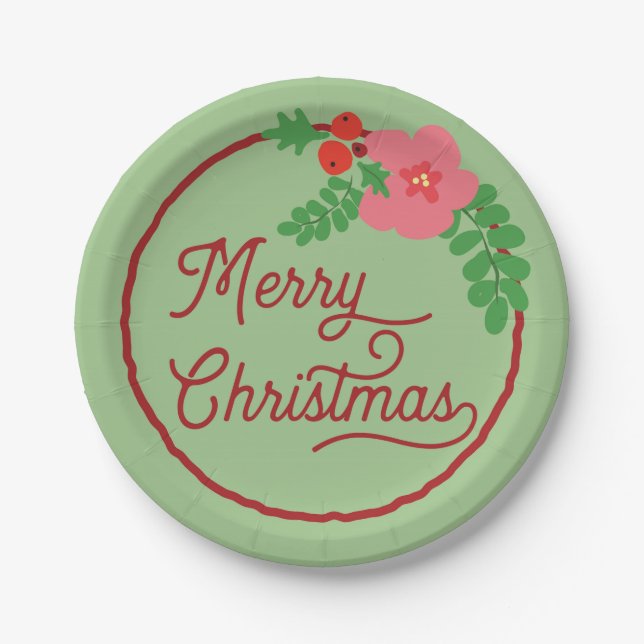 Merry Christmas Flora Paper Plates (Front)
