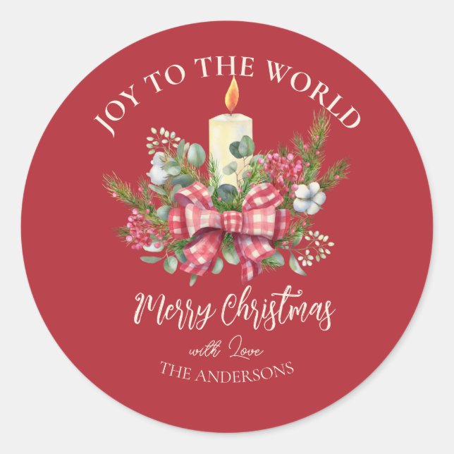 Merry Christmas floral candle Joy to the world Cla Classic Round Sticker (Front)