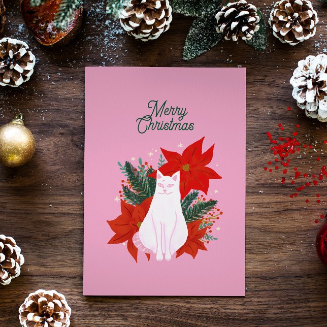 Merry Christmas Floral Cat Card (Creator Uploaded)
