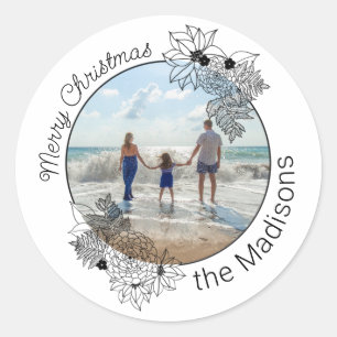 Merry Christmas Floral Circle Frame Envelope Seal
