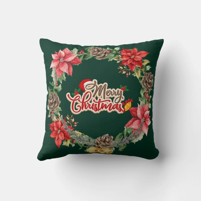 Merry Christmas Floral Cushion (Back)