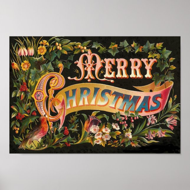 Merry Christmas floral design Poster (Front)