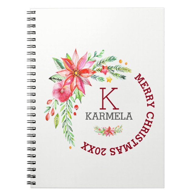 Merry Christmas Floral Flowers Bouquet Design Spiral Notebook (Front)