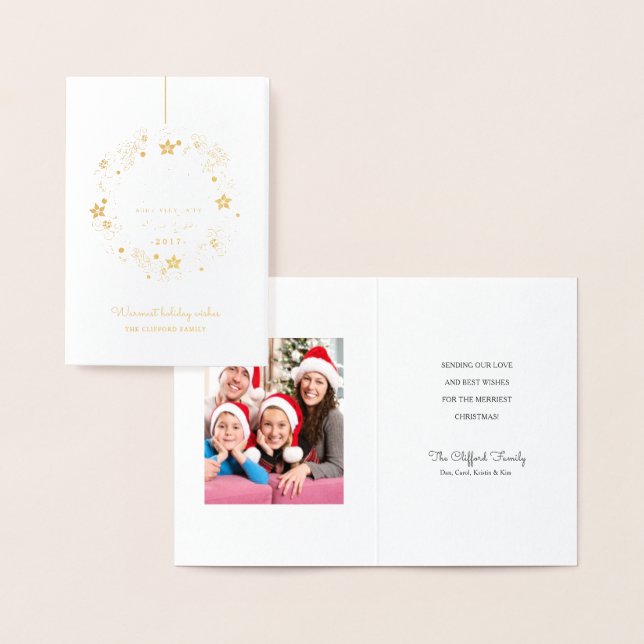 MERRY CHRISTMAS FLORAL HOLIDAY WREATH | GOLD FOIL CARD (Display)