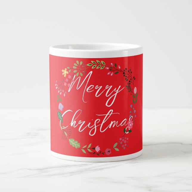 Merry Christmas Floral  Large Coffee Mug (Front)