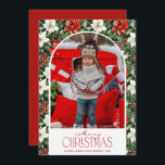 Merry Christmas Floral Photo Holiday Card<br><div class="desc">Your favorite photo on a background of white and red poinsettias,  leaves and berries along with the greeting Merry Christmas and your names at the bottom are featured on these photo Christmas holiday cards. Select High Definition for best photo quality.</div>