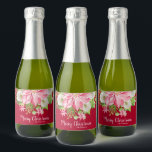 Merry Christmas Floral Poinsettia Holiday Mini Red Sparkling Wine Label<br><div class="desc">Personalised red Christmas mini sparkling wine bottle labels that feature a large pink poinsettia,  winter flowers,  pines and holly leaves your details in chic lettering. MATCHING items in our store.</div>