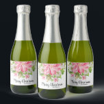 Merry Christmas Floral Poinsettia Holiday Mini Sparkling Wine Label<br><div class="desc">Personalised Christmas mini sparkling wine bottle labels that feature a large pink poinsettia,  winter flowers,  pines and holly leaves your details in chic lettering. MATCHING items in our store.</div>
