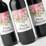 Merry Christmas Floral Poinsettia Wine Label<br><div class="desc">Personalised Christmas wine bottle labels feature a large pink poinsettia,  winter flowers,  pines and holly leaves your details in chic lettering. MATCHING items in our store.</div>