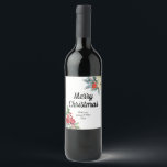 Merry Christmas Floral red berries Wine Label<br><div class="desc">A great idea for your Christmas gifts. Personalise a bottle with this unique label. It can be personalised with your text. It features beautiful winter floral decor.</div>