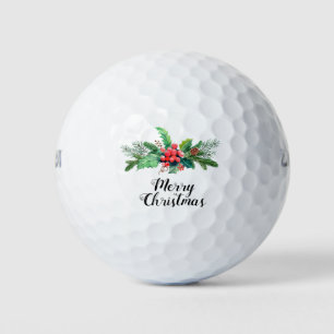 Merry Christmas Floral Seasonal Foliage Holidays Golf Balls