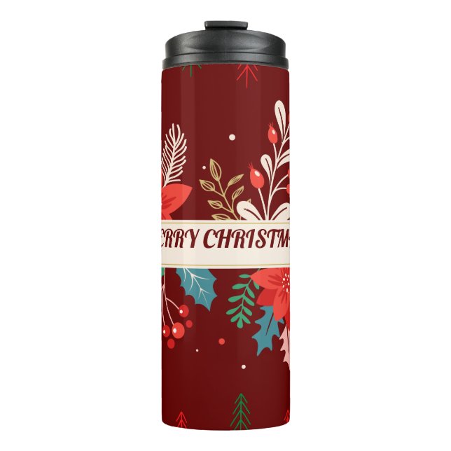 Merry Christmas Floral Thermal Tumbler (Front)
