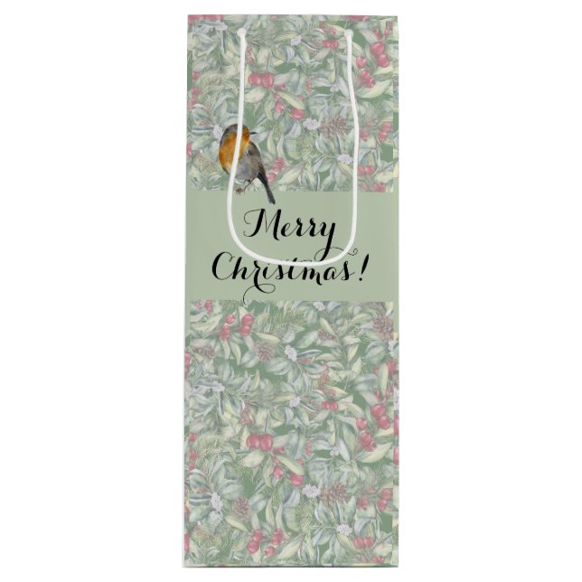 Merry Christmas Floral Watercolor Wine Gift Bag (Front)