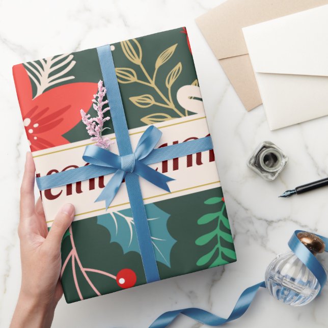 Merry Christmas Floral Wrapping Paper (Gifting)