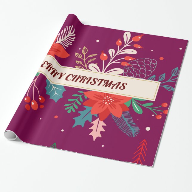 Merry Christmas  Floral Wrapping Paper (Unrolled)