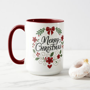 Merry Christmas Floral Wreath Combo Mug