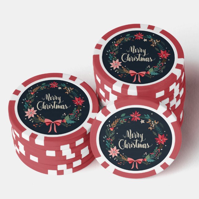 Merry Christmas Floral Wreath Poker Chips (Stack)
