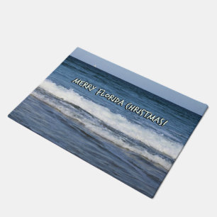 Merry Christmas Florida Style Over Deep Blue Ocean Doormat