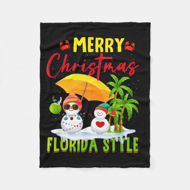 Merry Christmas Florida Style Snowman Summer Fleece Blanket (Front)