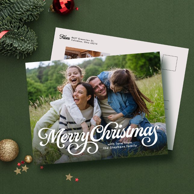 Merry Christmas flourish classic photo Holiday Postcard (Creator Uploaded)