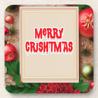 Merry Christmas Flower Wreath Coaster