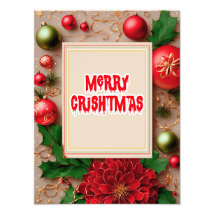 Merry Christmas Flower Wreath Photo Print