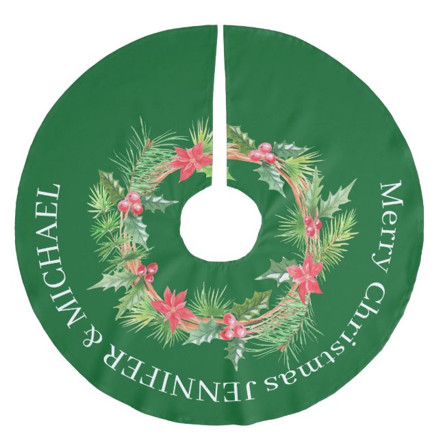 Merry Christmas FLOWER WREath print Brushed Polyester Tree Skirt (Front)