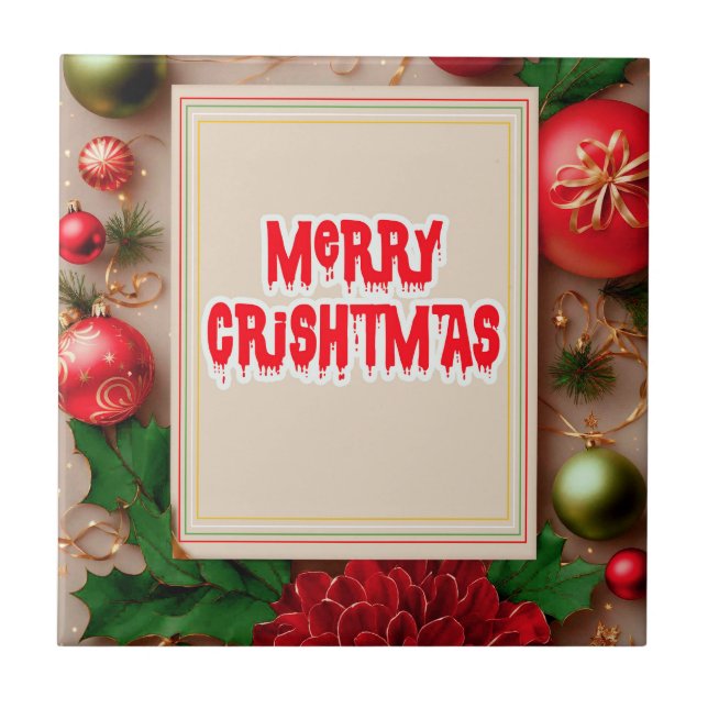 Merry Christmas Flower Wreath Tile (Front)