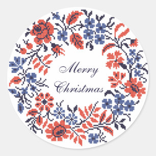Merry Christmas Flowers cycle Classic Round Sticker