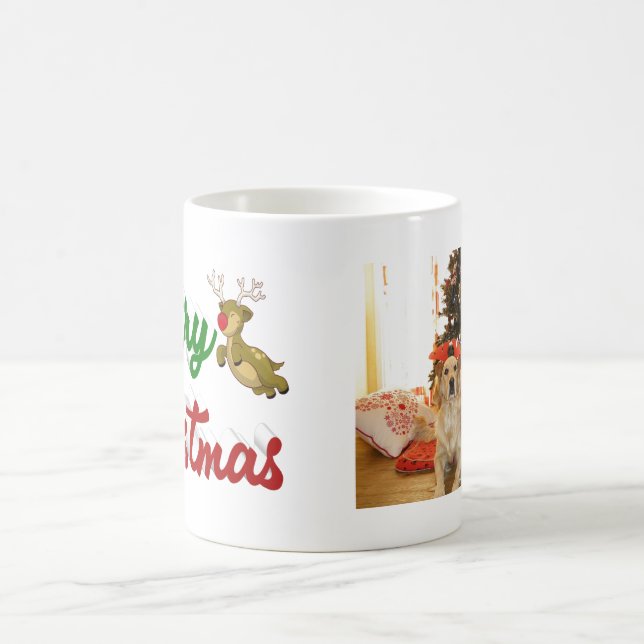 Merry Christmas Flying Reindeer photo script Coffee Mug (Center)