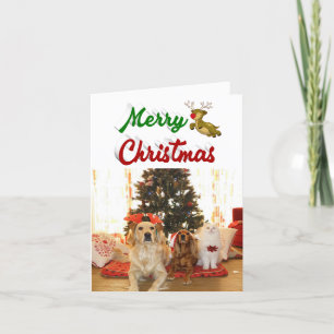 Merry Christmas Flying Reindeer photo script Holiday Card