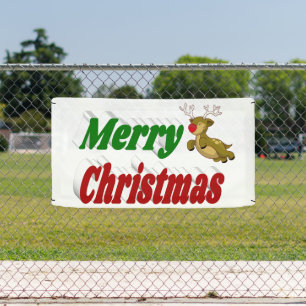 Merry Christmas Flying Reindeer typography Banner