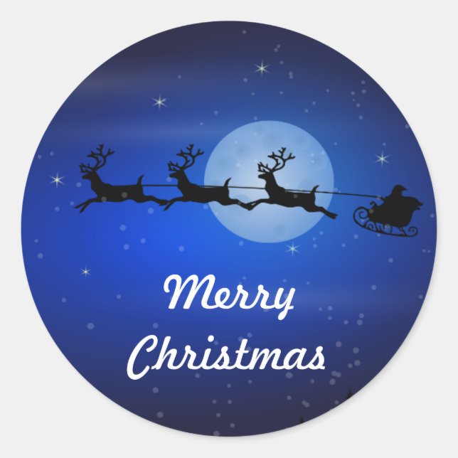Merry Christmas Flying Santa Classic Round Sticker (Front)