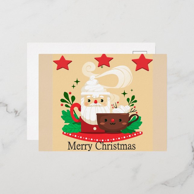 Merry Christmas  Foil Holiday Postcard (Cartoon Christmas Postcard!)