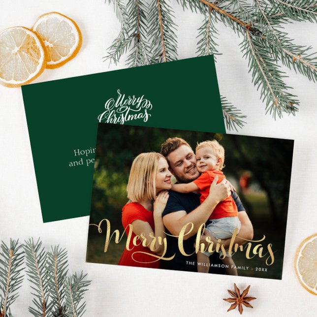 Merry Christmas foil lettering photo postcard (Creator Uploaded)