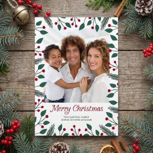 Merry Christmas Foliage Photo Holiday Card