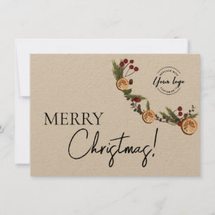 Merry Christmas Foliage Wreath Business logo  Holiday Card