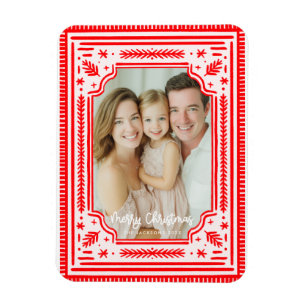 Merry Christmas Folk Red Skandinavian Design Magnet