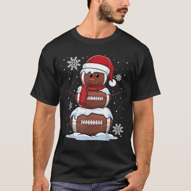 Merry Christmas Football Snowman Holiday Sports Xm T-Shirt (Front)
