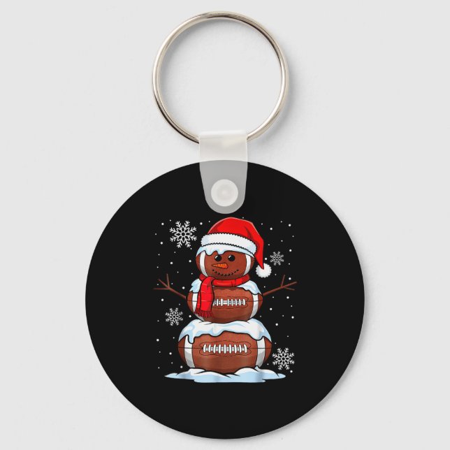 Merry Christmas Football Snowman Holiday Srts Xmas Key Ring (Front)