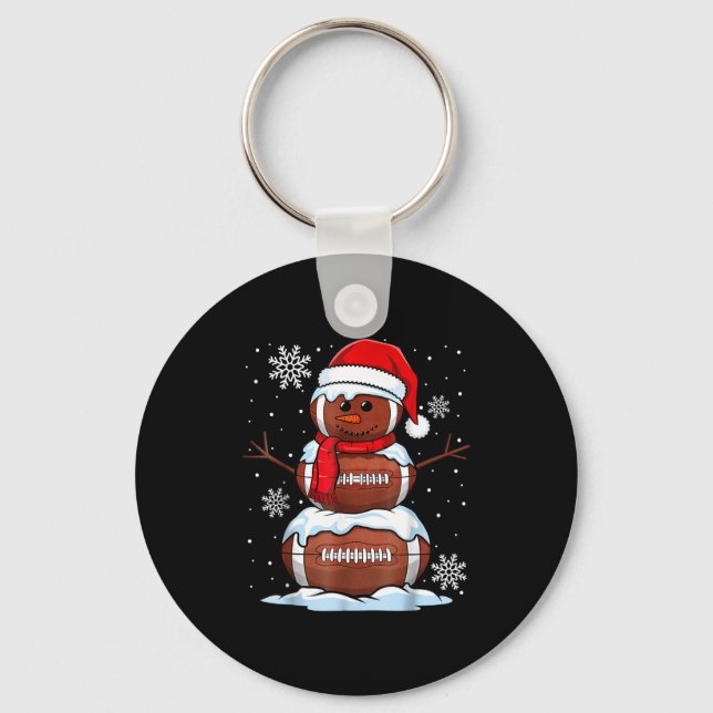 Merry Christmas Football Snowman Holiday Srts Xmas Key Ring (Front)