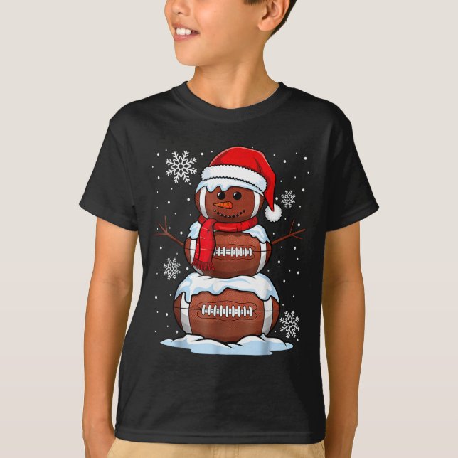 Merry Christmas Football Snowman Holiday Srts Xmas T-Shirt (Front)